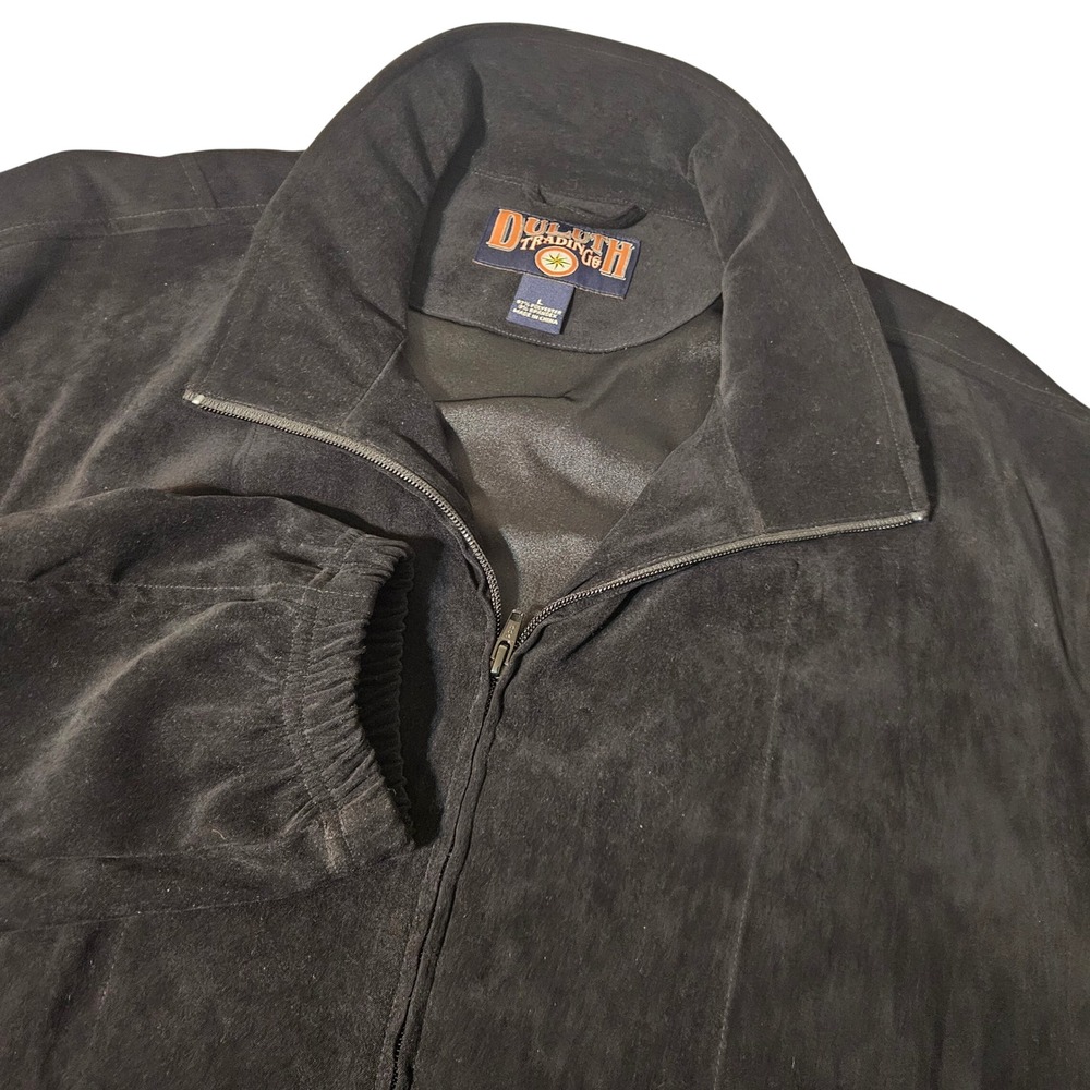 Duluth Trading Co Jacket Mens Large‎ Black Faux Suede Full Zip Mock Neck Stretch